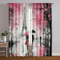 2pcs, Pattern Curtains 2D print Love Walking in the Rain Durable Polyester (without rod) Thermal Insulation, and Room Darkening 1
