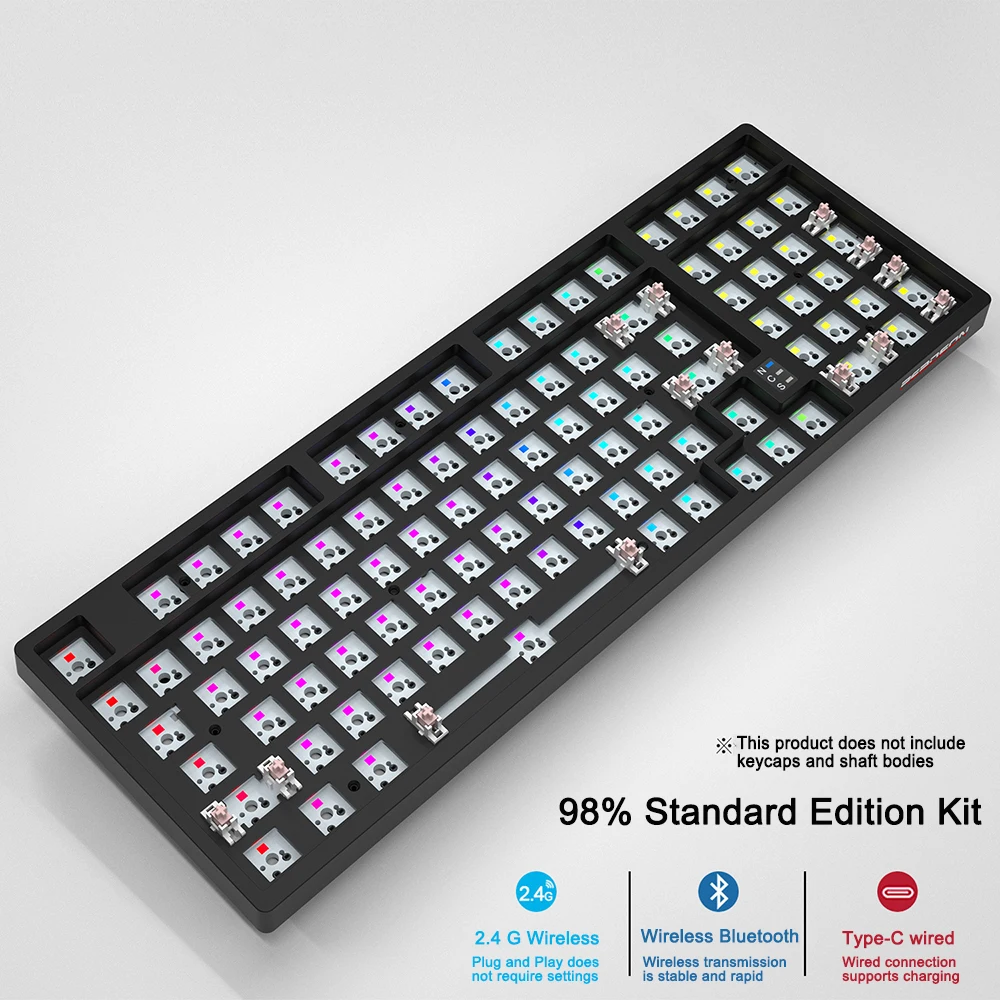 Kit de Teclado Mecânico sem Fio Personalizado Hot-swappable Rgb Backlit 98 Junta Bluetooth 2.4g Faça Você Mesmo 3-mode Estrutura