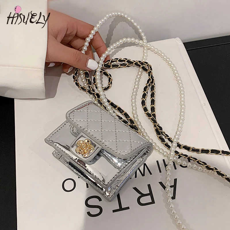 Luxury Mini Leather Bag Women Hanging Neck Camellia Bags Rhombus Earphone Lipstick Keys bag Pearls Chain Chest Waist Pack women tote bag,women shoulder bag,crossbody bag