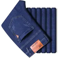 Nouveaux hommes jambe droite jean classique noir bleu micro élastique décontracté affaires pantalon en denim décontracté hommes marque pantalon 4
