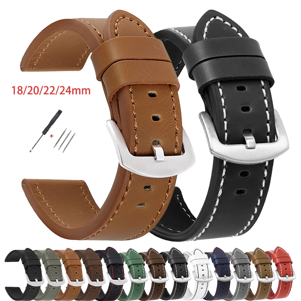 Premium Universal Leather Watch Strap with Steel Buckle – Versatile Wristband Replacement