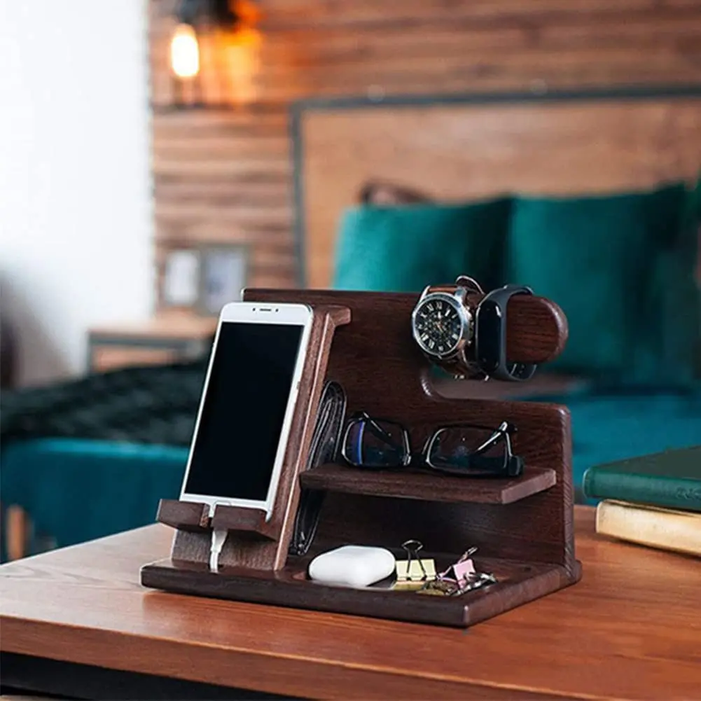 Bedside Mobile Watch Stand Multi-functional Wooden Telephone