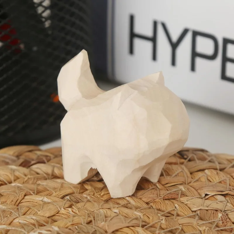 1.4 Inch Carved Natural Wood Color Dog Figurine-Unique DIY Handmade Art Carving for Home Decoration Collectible Pet Themed Item