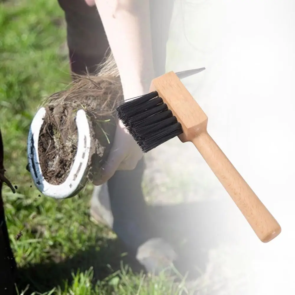 Wooden Handle Horses Hoof Pick Grooming Brush Farming Tools Hoof Cleaning Brush Trimming Shoeing Foot Horses Grooming Pick