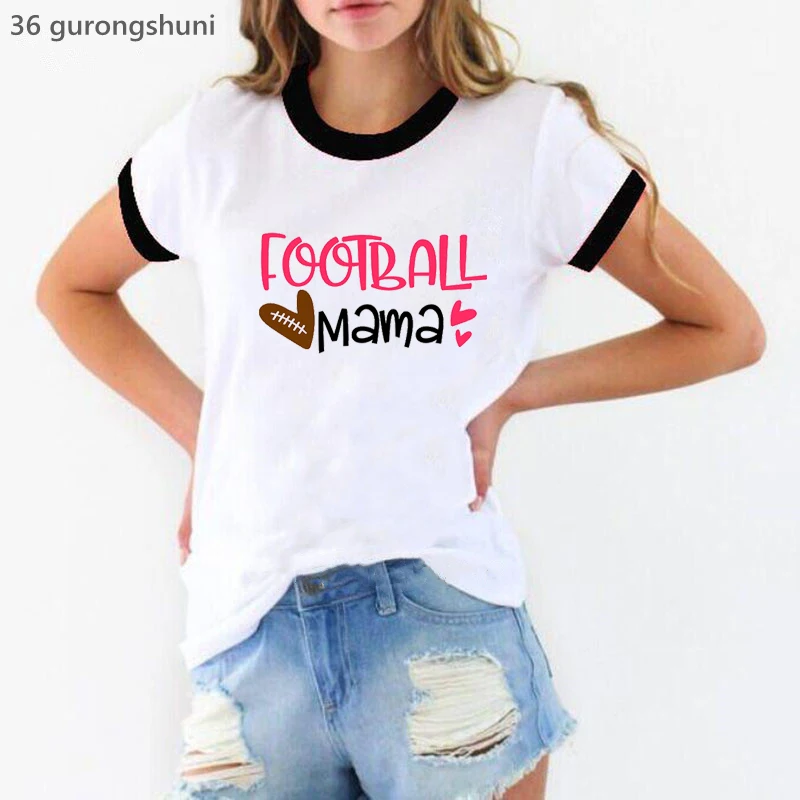 2023 Moda Różowy Miłość Piłka Nożna/Piłka Nożna/Siatkówka Mama Wydruk Graficzny Tshirt Kobiety Ubrania Biały T Shirt Femme Koszula Harajuku Top