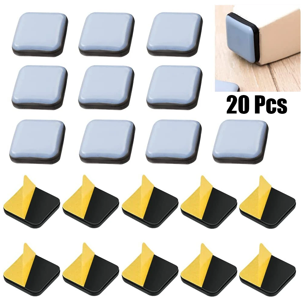 20pcs Square PTFE Furniture Gliders Self Adhesive Magic Sliders Floor