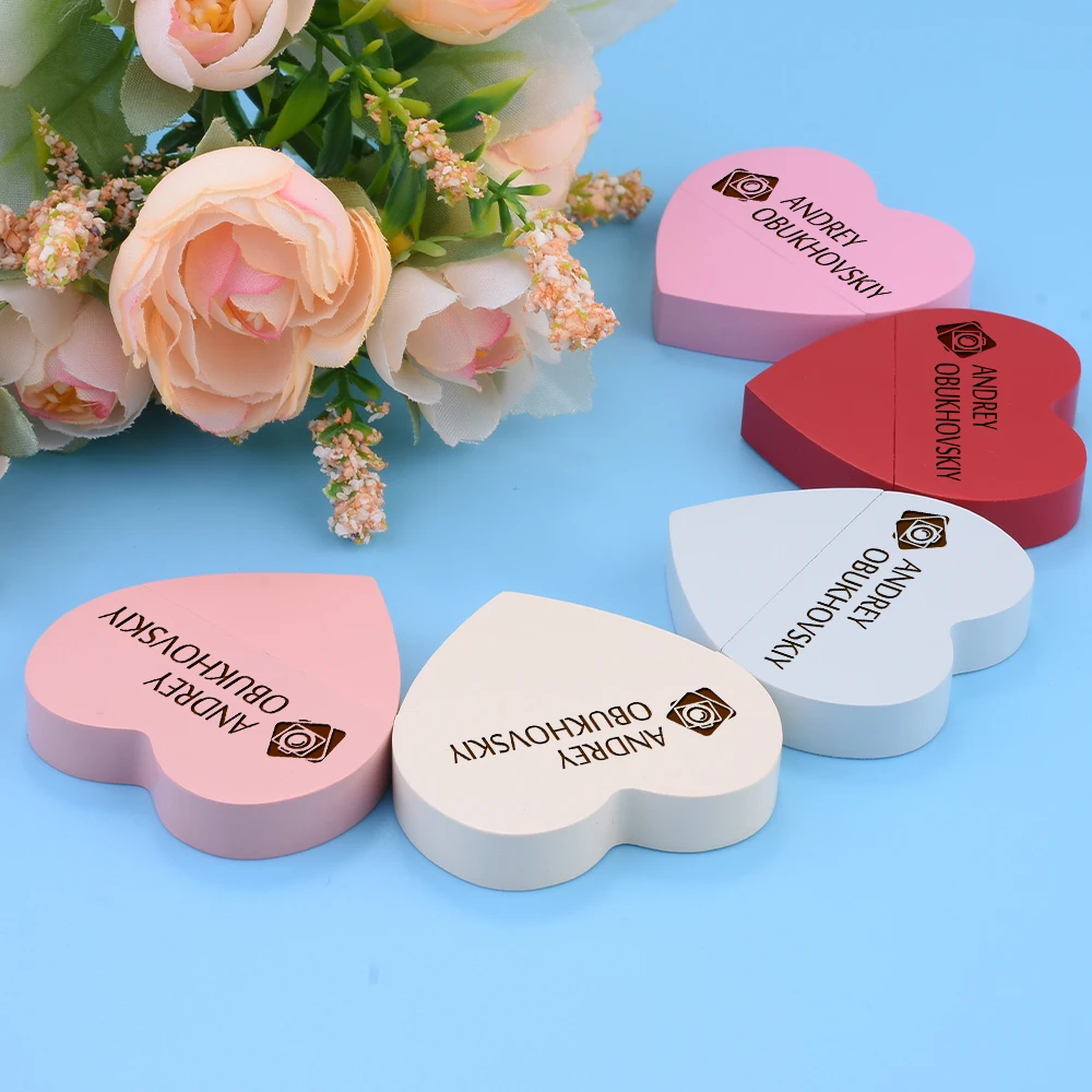 

USB Flash Drive 128GB Cor Colors Wooden Heart Memory Stick 64GB Free Color Custom Logo Pen Drive 32GB Creative Pendrive Gift