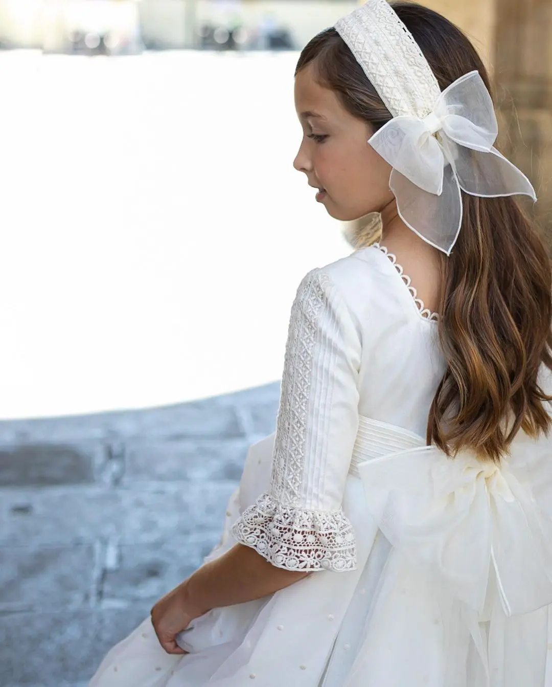 FATAPAESE-Robe de Communion Blanche en Dentelle pour Fille, Tenue de Princesse Vintage, avec Ceinture en Ruban, Ligne A, en Coton, pour Demoiselle d'Honneur, ixde Mariage