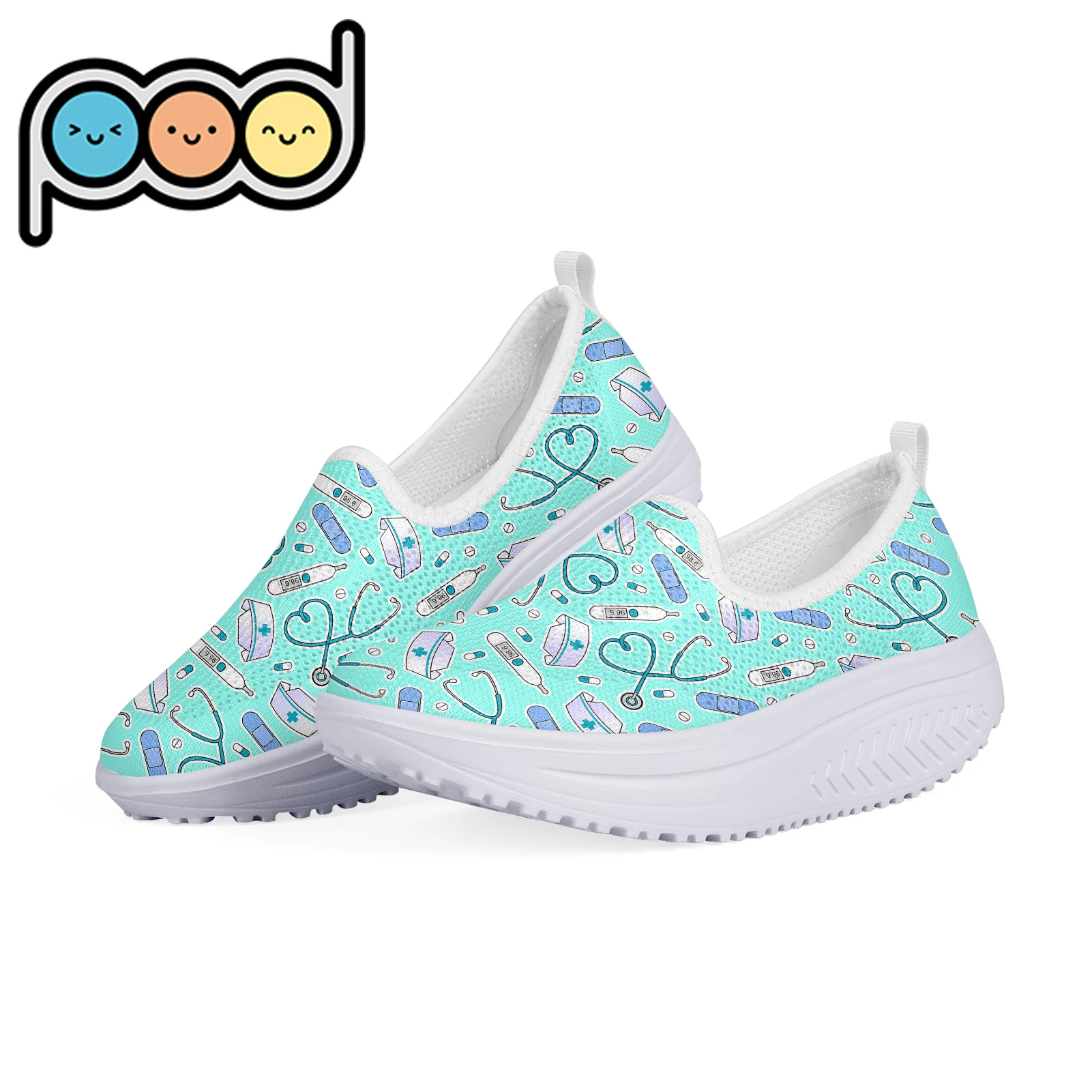 Women's Sneakers Blue Medicine Nurse Prints Platform Toning Wedge Light Weight Zapatillas Sports Shoes For Woman