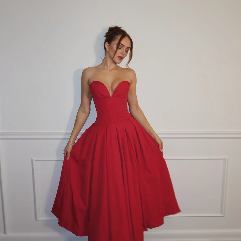 Black Strapless Corset Midi Dress for Weddings and Parties