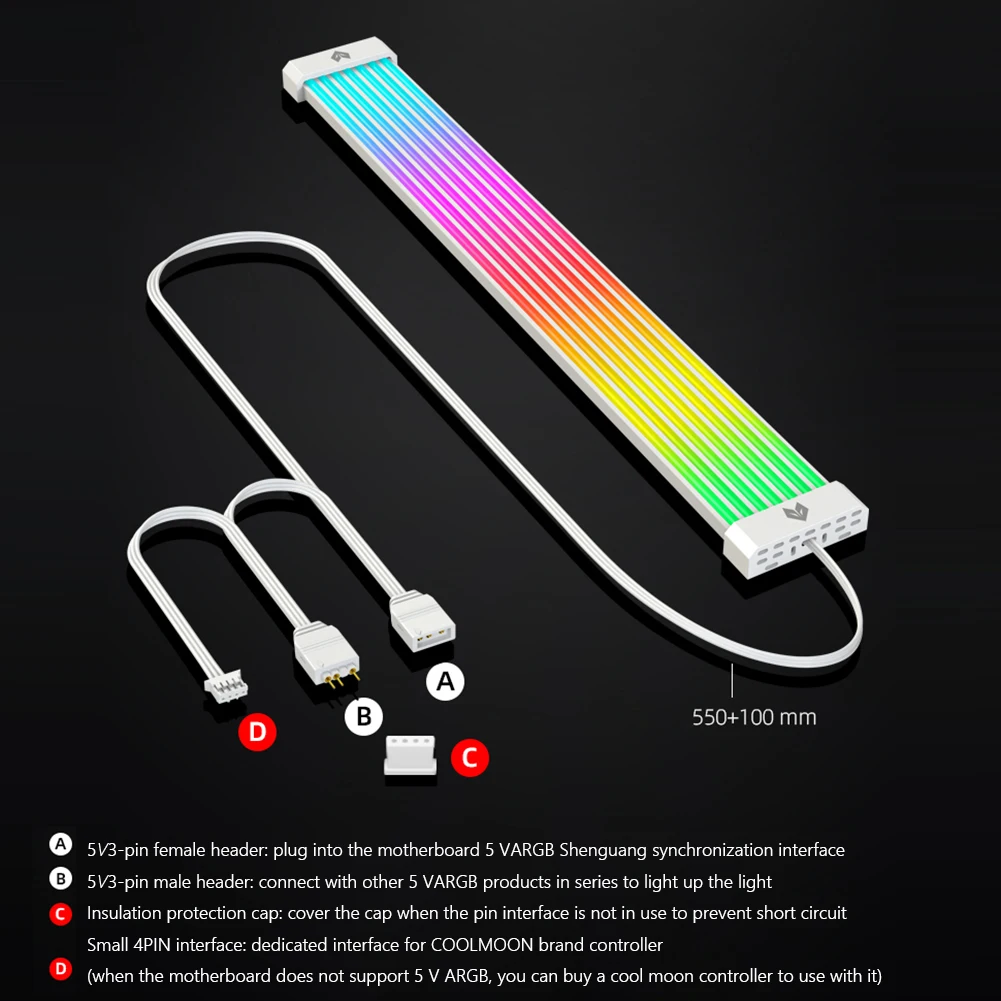 COOLMOON ARGB LED Strip Light 5V 3Pin/Small 4Pin Diamond ARGB Magnetic Light  Bar for PC ASUS SYNC Motherboard