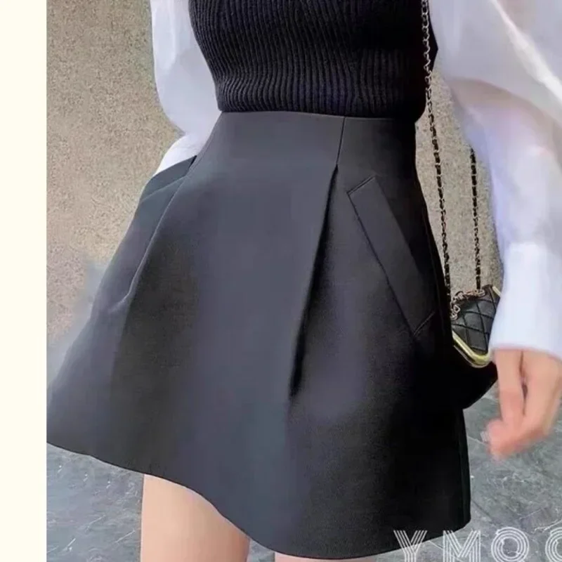 

A Line Puffy Mini Black Skirt Women High Waist Korean Style Fall Wild Casual Sexy Retro Y2k Suits Faldas Mujer Moda Jupe L586