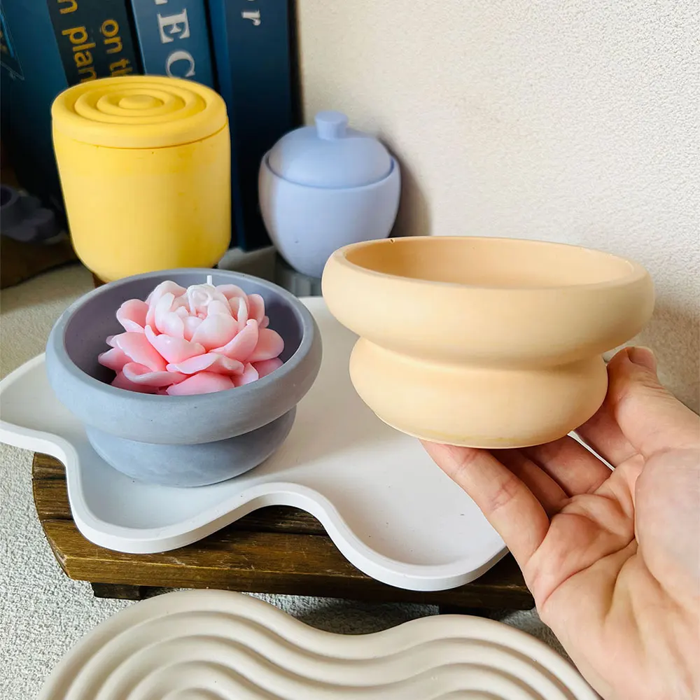 1pc Ring Cement Candle Jar Concrete Mold Flower Pot Pen Holder Epoxy Resin Silicone Mold Round Storage Box Mold