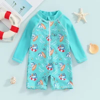 0-24 Months Baby Boy Swimsuit Shark Rashguard Swimsuit Long Sleeve Zipper Swimwear Swimming Suit Beach Sunsuit Bathing Suit 2
