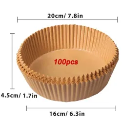 Premium Non-Stick Air Fryer Disposable Paper Liners - Pack of 50/100, Round Baking and Kitchen Accessories (100pcs brown)