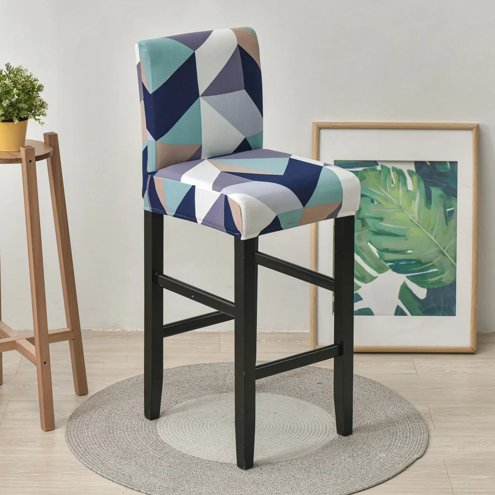 Elastic Bar Chair Cover Home Dining Room Bar Seat Cover Geometric Style