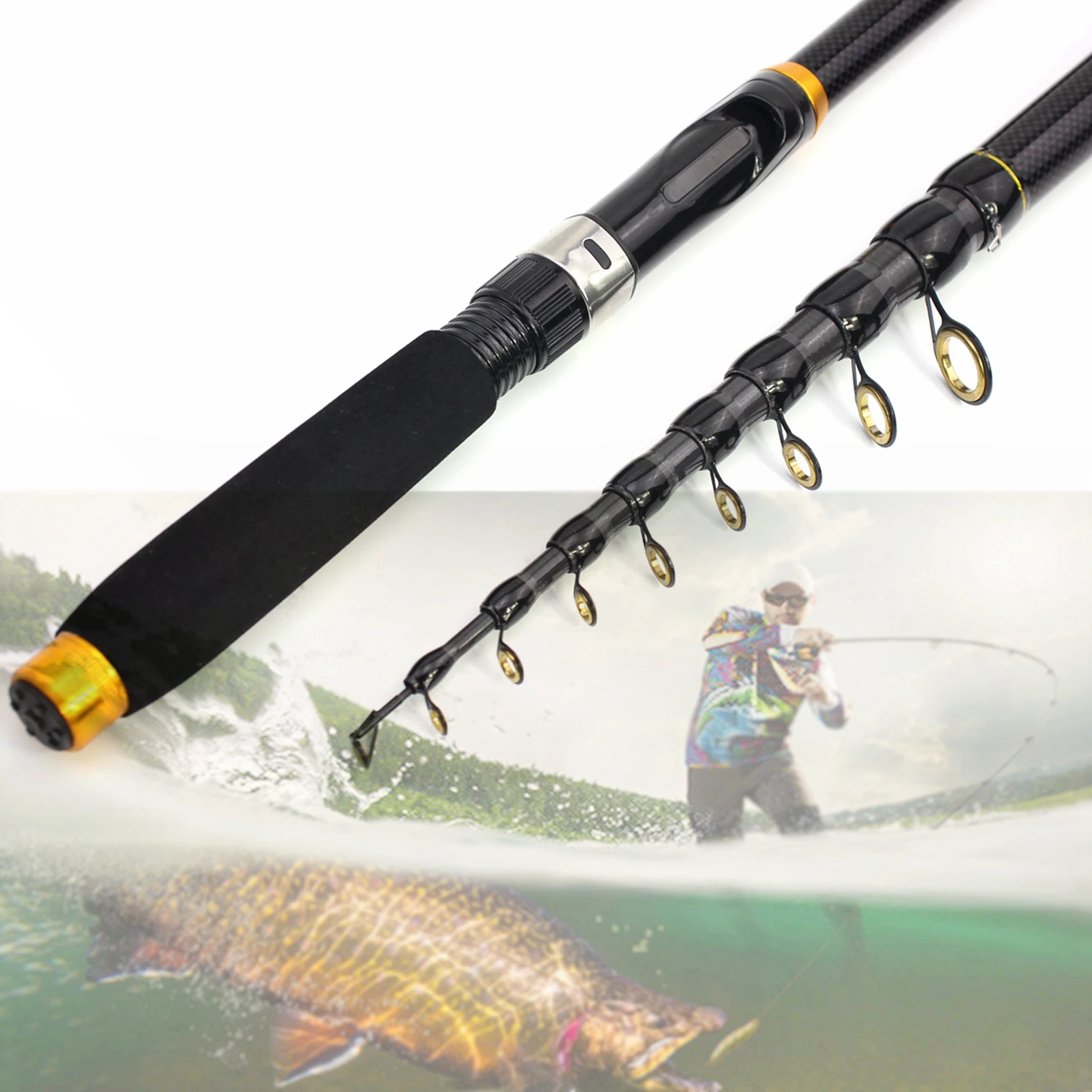 NEW 2.1m 3.0m 3.6m Carbon Fiber Fishing Rod Super Short Pocket Portable  Spinning Pole Telescopic Carp Trout Beach Fishing Rod