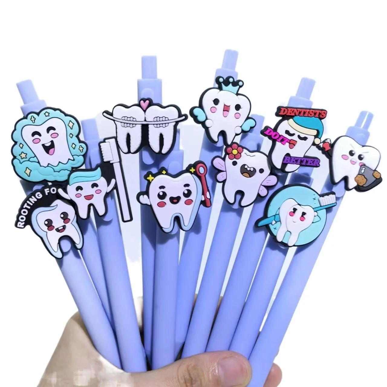 10 Stücke blau patch stift Welt Liebe Zähne Tag drücken stift PVC zahn patch neutral stift kugelschreiber stil zufällig – Detail 2