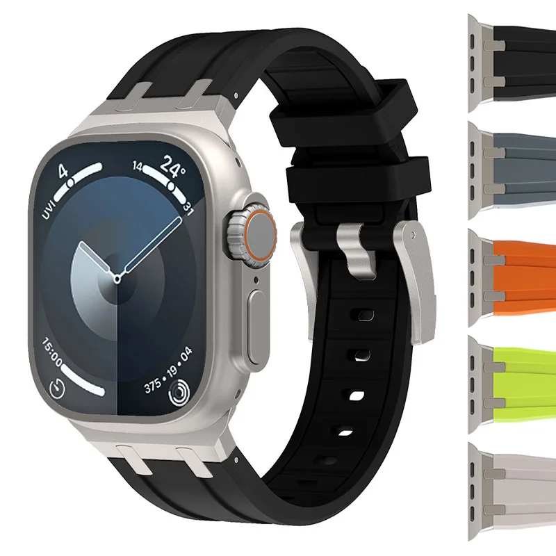 애플 워치 밴드용 실리콘 스테인리스 스틸 스트랩, 울트라 2 49mm, 9 8 7 45mm, 44mm, 42mm 워치 밴드 팔찌, 아이워치 6 5 4 SE 한국