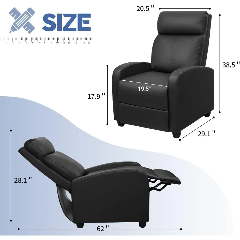 Living Room Massage recliner Adjustable PU leather recliner Home Theater seat Modern adult single sofa with footstool, black 3