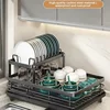 2025 NEW Kitchen plate storage box with drainboard above sink countertop tableware storage rack tableware drying rack adjustable 5