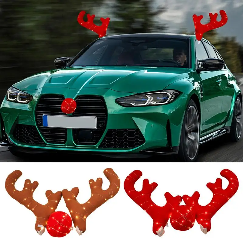 

Car Reindeer Antlers & Nose auto Decoration Deer Horn Kit universal car Cute Christmas Ornaments car Decoration Accessories