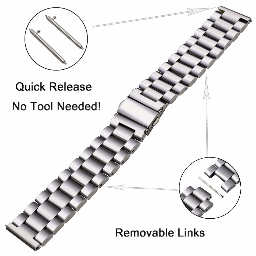 Universal Metal Watch Strap - 18mm, 20mm, 22mm Band Widths