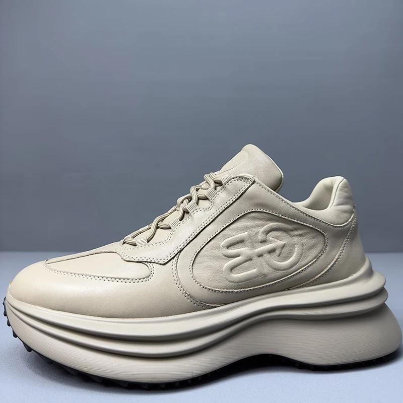 

European Trend Shoes for Men Height Increasing Shoes Genuine Leather Fashion Sports Casual Shoes Thick Platform Dad's Shoes Male