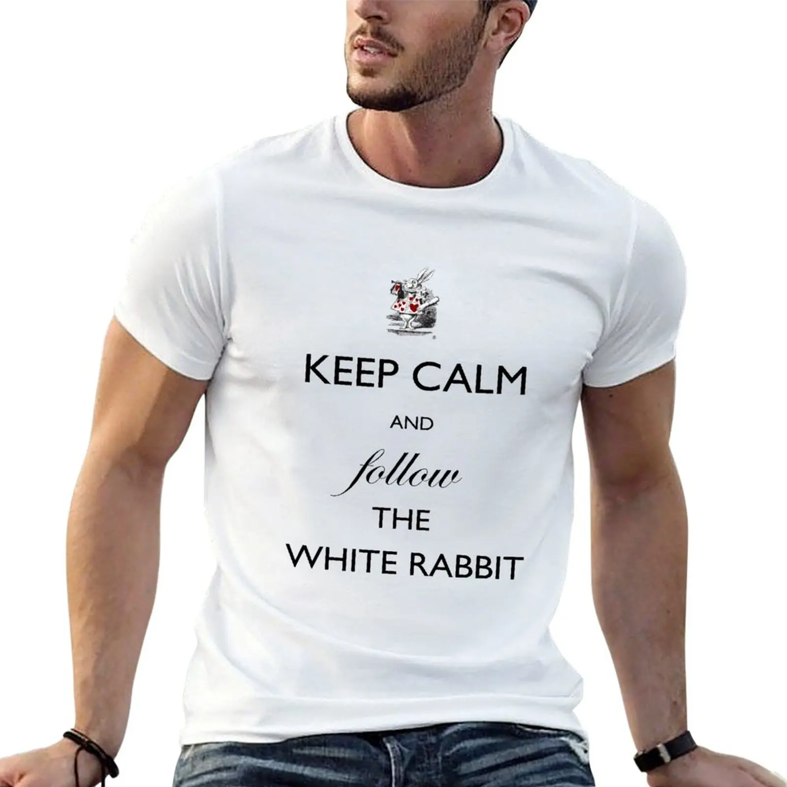 

Keep Calm and follow the White Rabbit T-shirt sports fans blanks cute clothes T-shirts for men cotton