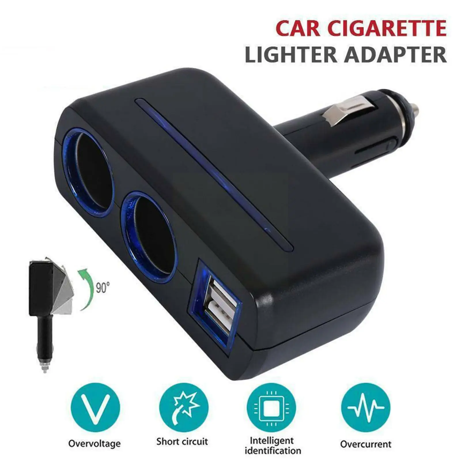2 Way Car Cigarette Lighter Socket Adapter Dual USB Lighter Double Splitter Auto Vehicle 12V Splitter Power Plug Soc