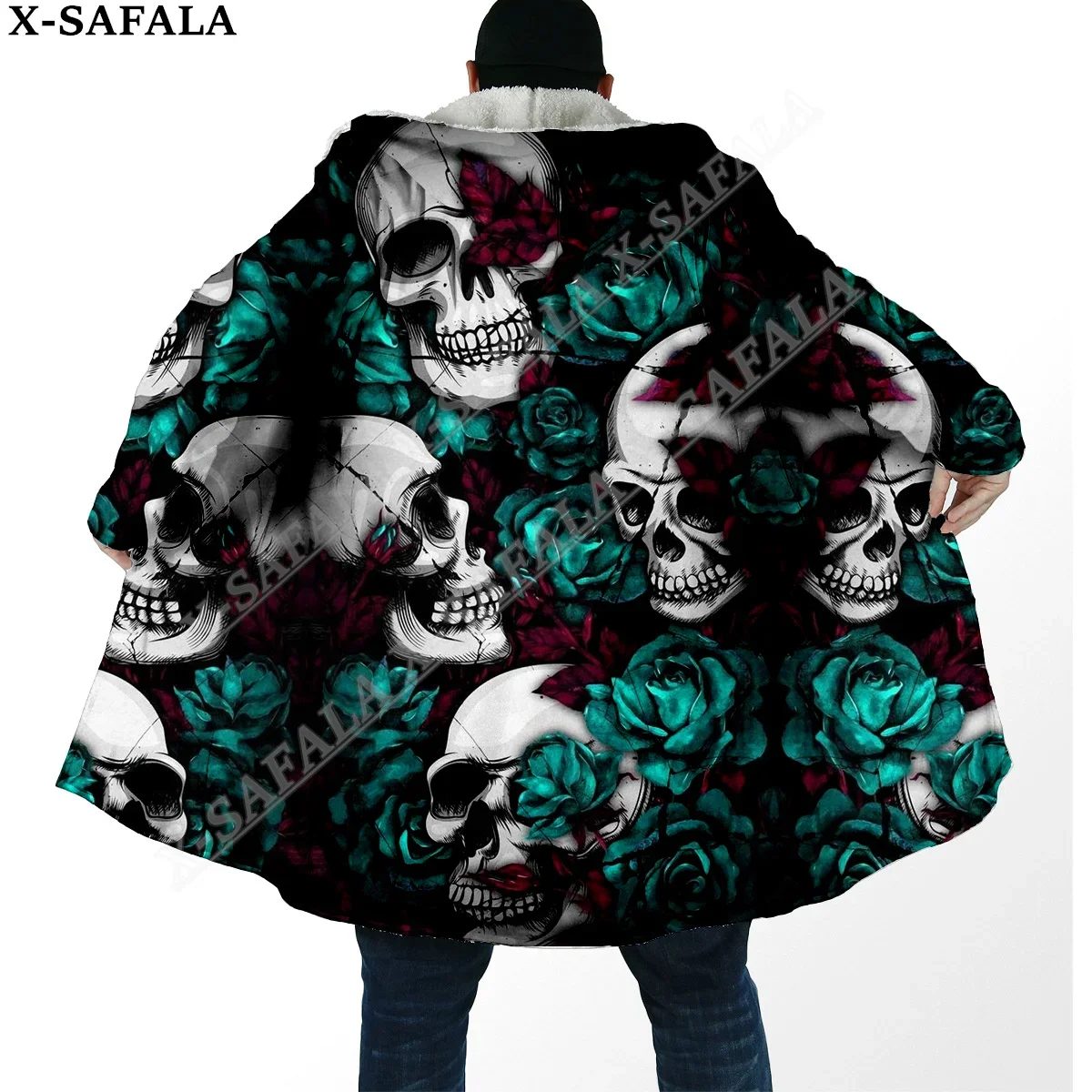 

Мужской плащ с капюшоном Dark Love Deth, теплый плащ с 3D-принтом черепа розы в стиле Триппи, ветрозащитное одеяло, модель 5