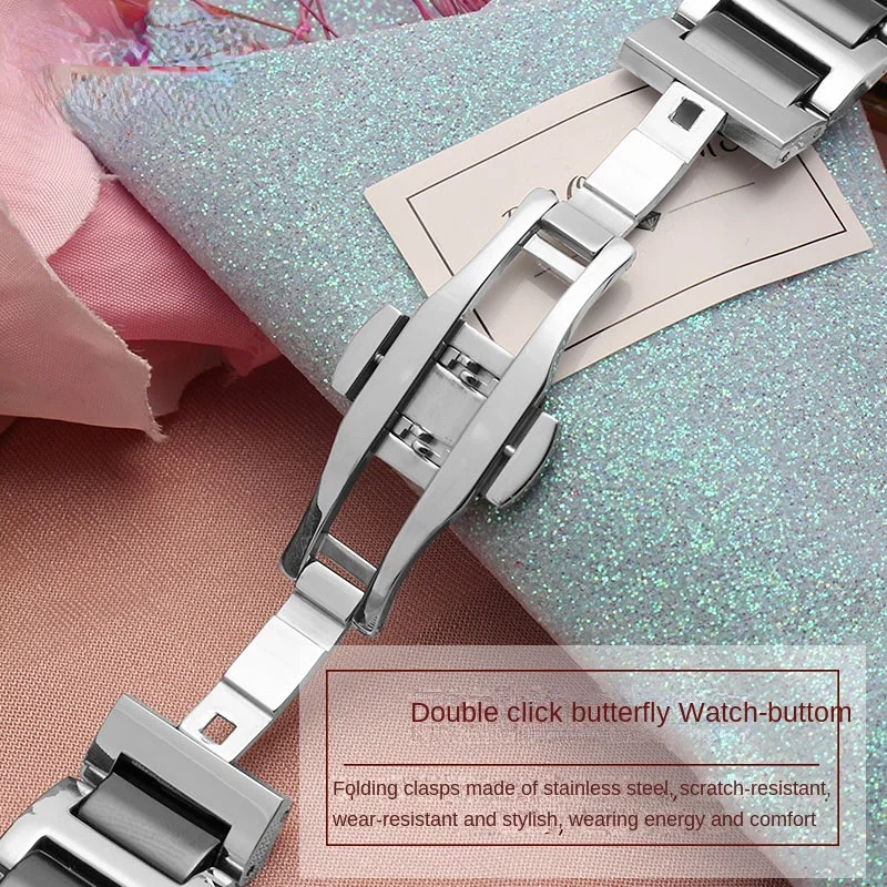 Ceramic and Stainless Steel Combination Fashion Watch Strap - Unisex Bracelet Style