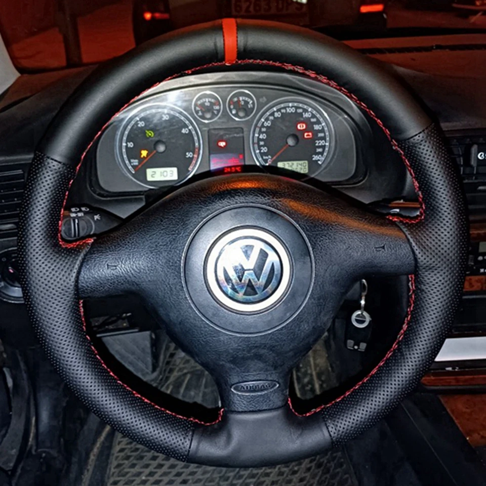 Für Volkswagen VW Golf 4 Passat B5 1996-2003 Seat Leon Polo Braid Auto Lenkrad Abdeckung Mikrofaser Leder auto Zubehör – Detail 1