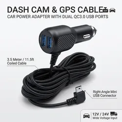 Dual - Port Fast Charger with Mini USB for Dash Cams and GPS Devices (Android straight)