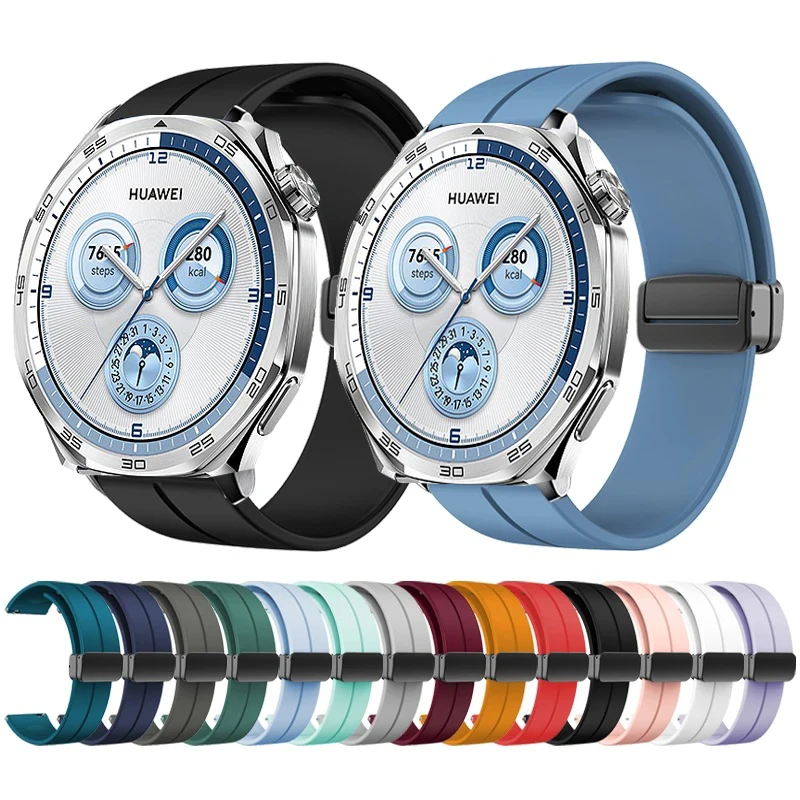 Magnetic Folding Buckle Silicone Smartwatch Band - Universal 46mm Watch Strap Bracelet