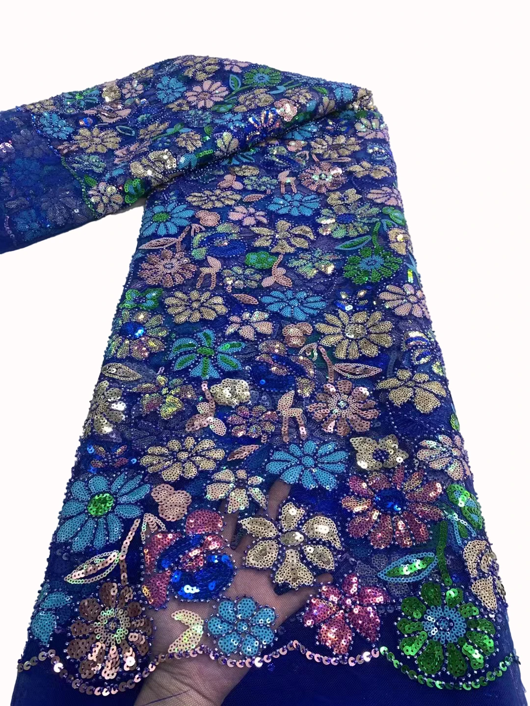 

2023 new fine bead tube sequin embroidery lace, tulle lace high-end party dress clothing sewing fabric 5 yards