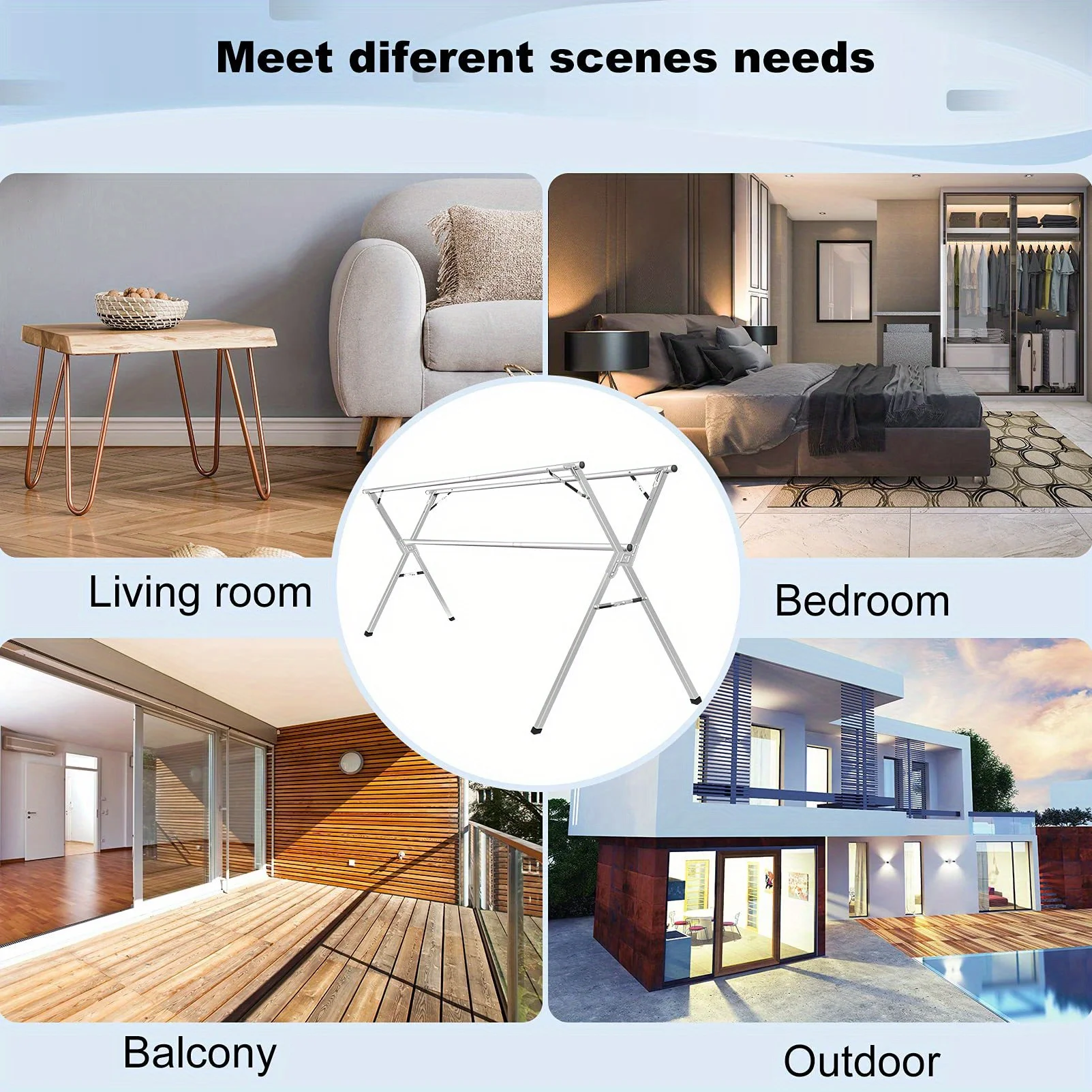 X-Shape Foldable Stainless Steel Drying Rack,Indoor Outdoor Universal Clothes Rack,Drying Clothes and Quilts,Storage Organizer 5