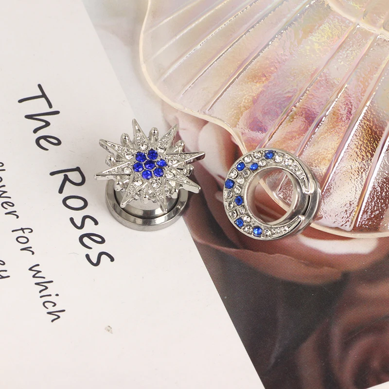 Moon Star Stainless Steel Ear Gauges Flesh Tunnels Piercing Expander Kit 6-16mm 60pcs wholesales body piercing Earrings Tunnels