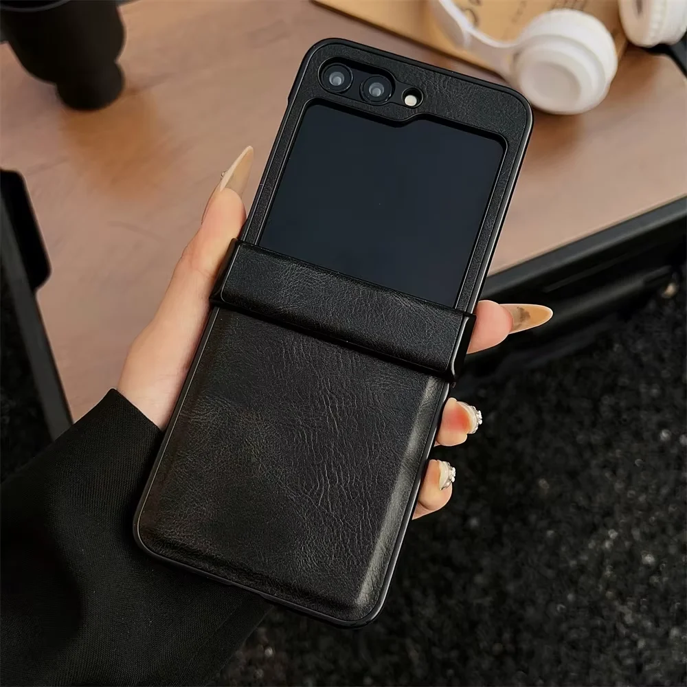 Luxury Calfskin PU Leather Foldable Phone Case with Lens Protection and Matte Shockproof Design