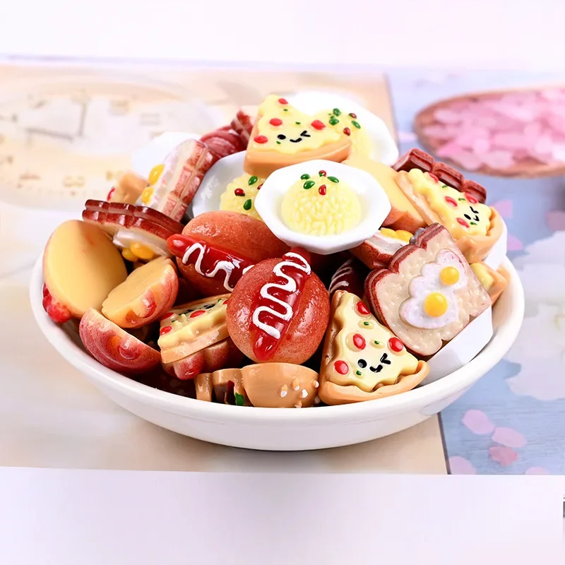 Hand-painted Resin Imitation Mini Pizza Hamburger Flat Back Miniature Pattern Applique 10pcs DIY Scrapbook Craft Decoration ornament crafts,resin ornaments,miniature ornament,resin crafts
