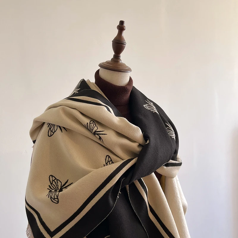 Nuovo inverno cashmere donna temperamento di fascia alta corto pony caldo bavaglino sciarpa stampata fronte-retro per due scopi_voghion.com