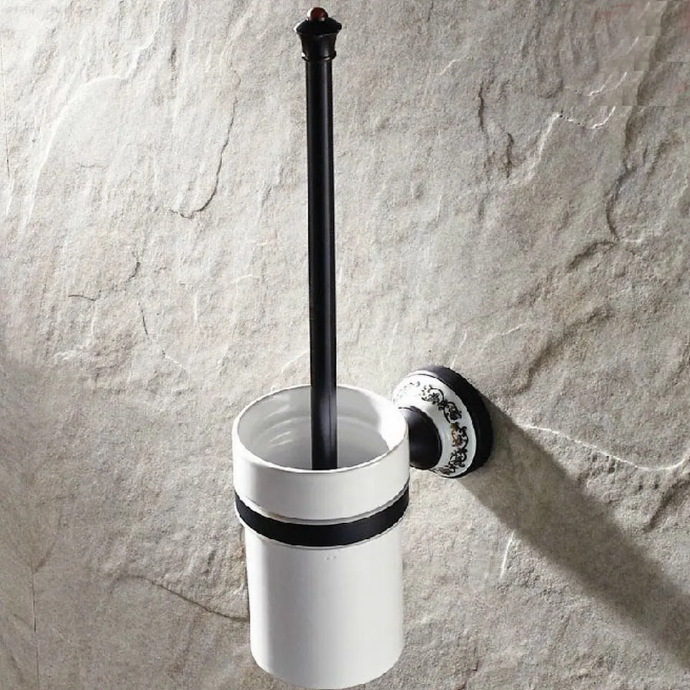 Black Toilet Brush Bathroom Cleaning Brush Holder with Hardware Brass bathroom attachment Ceramic cup Nba292