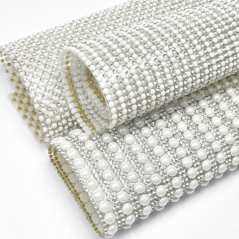 24*40cm Array Pearl Crystal Mesh Sheet Self Adhesive Rhinestone Sticker