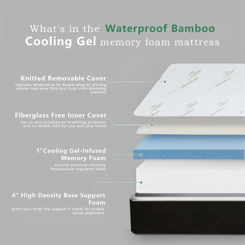 Memory Foam Mattress Removable Cover Medium-Firm for Bunk Bed, Trundle Bed, Pressure Relief
