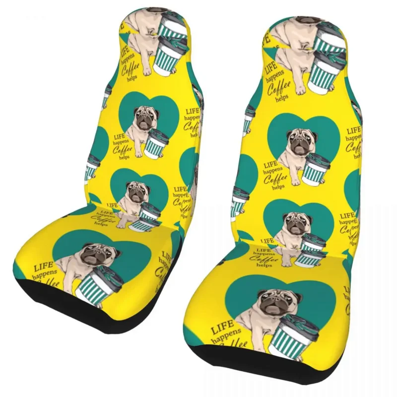 

Sweet Pug Life Coffee Helps Universal Cover Four Seasons Cute Dog Covers Polyester Car Styling