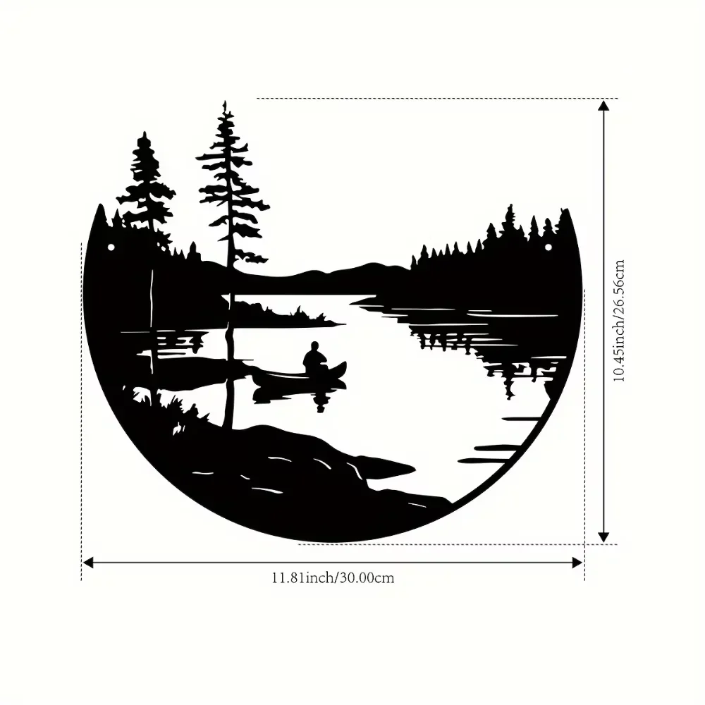 Round Metal Wall Art – Bohemian Lake & Mountain Silhouette Decor 2