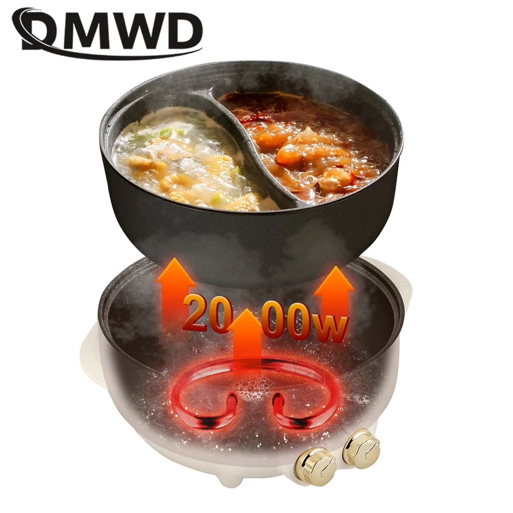 DMWD 6L Household Multifunction Cooker Electric Hot Pot Soup Cooking Pot Twin Divided Mini Skillet Non-stick Boiling Stewing Pot 3