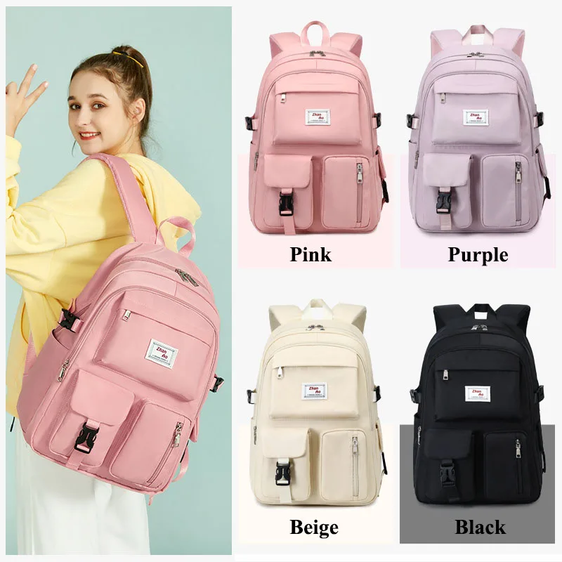 Seetic High Quality Waterproof Nylon Women Backpack For Teenage Girl School  Bag Korean Style College Student Bag Laptop Backpack