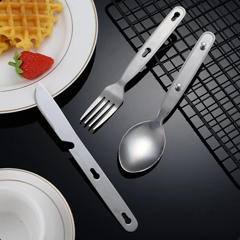 3Pcs Portable Stainless Steel Tableware Fold Knife Fork Spoon Utensil Set Travel Outdoor Dinnerware Camping Cooking Flatware