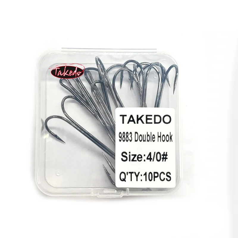 TAKEDO 10PCS 9883 Round Bent Long Shank Double Fishing Hook Hight Carbon  Steel Black Nickel Barb Fishing Hook For Frog Lure - AliExpress